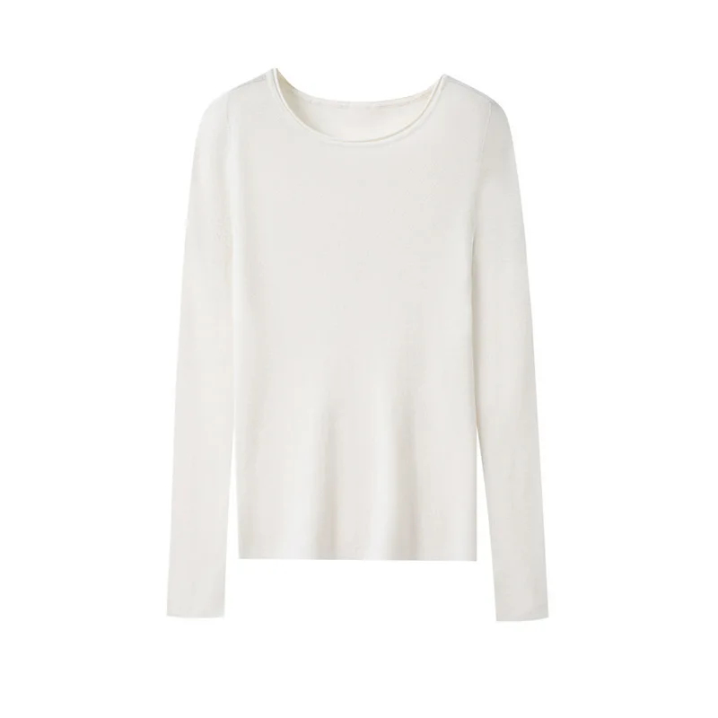 Birdtree,100% Sheep Wool Knitted Undershirt,Women O-neck Bottoming Shirt,Seamless,Slim Fit,2025 Autumn Winter Pullover T5N601JF