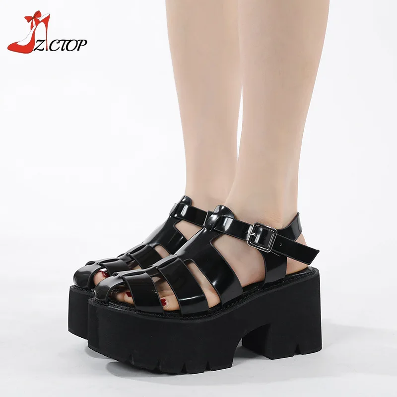 Summer Sandals Women 2024 Closed Toe Platform Roman Sandals Thick High Heels Goth Punk Casual Shoes Ladies Big Size 42 43