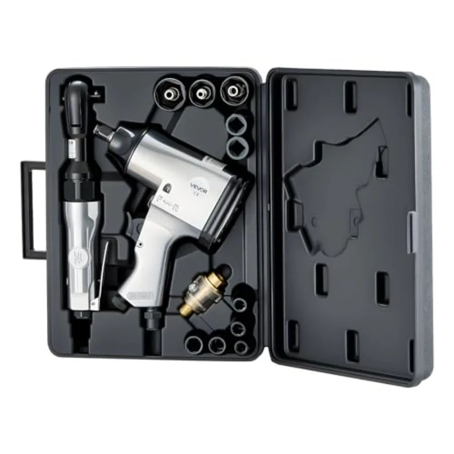 

1/2" Air Impact Wrench and 3/8" Ratchet Wrench Combo Pro Air Tool and Accessories Kit - Includes 10PCS CR-V Steel Impact Socket