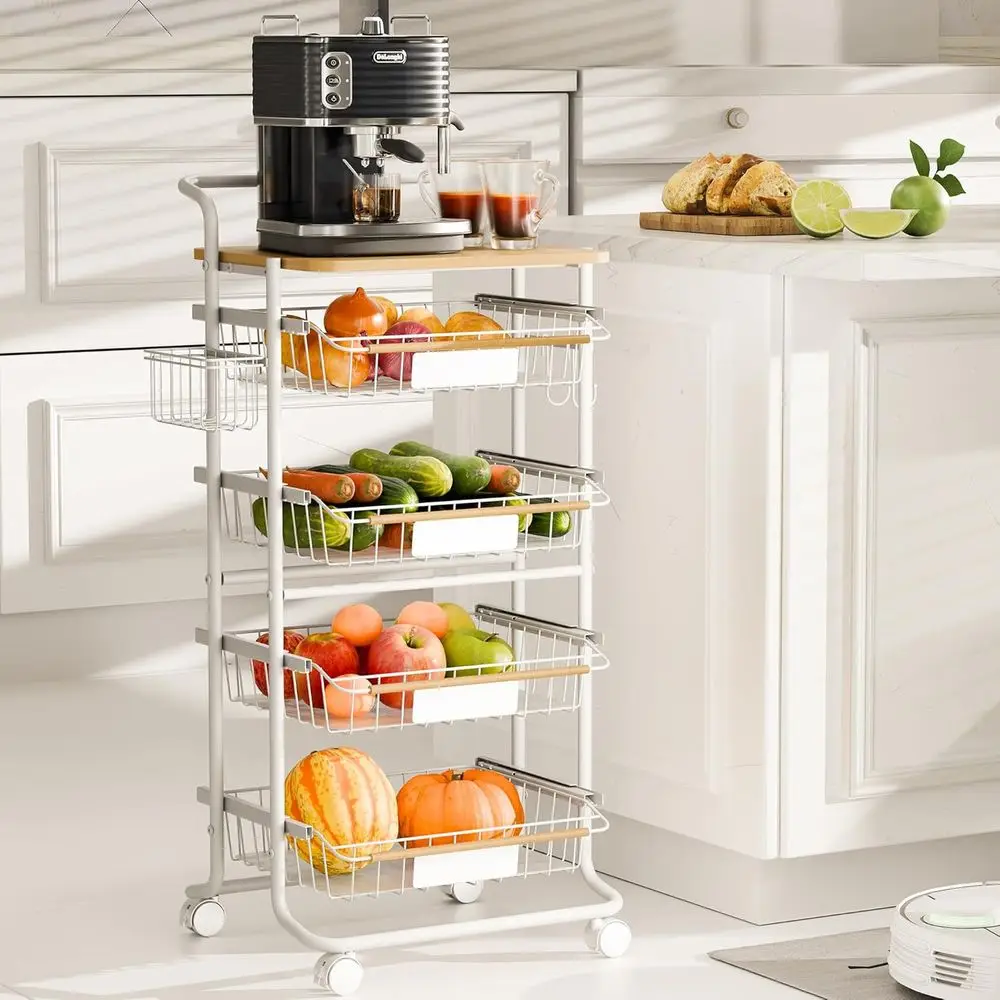 

Kitchen Organizer Cart with Wheels, 5 Tier Fruit and Vegetable Storage Basket, Rolling Storage Cart for Kitchen, Pantry, Bathroo