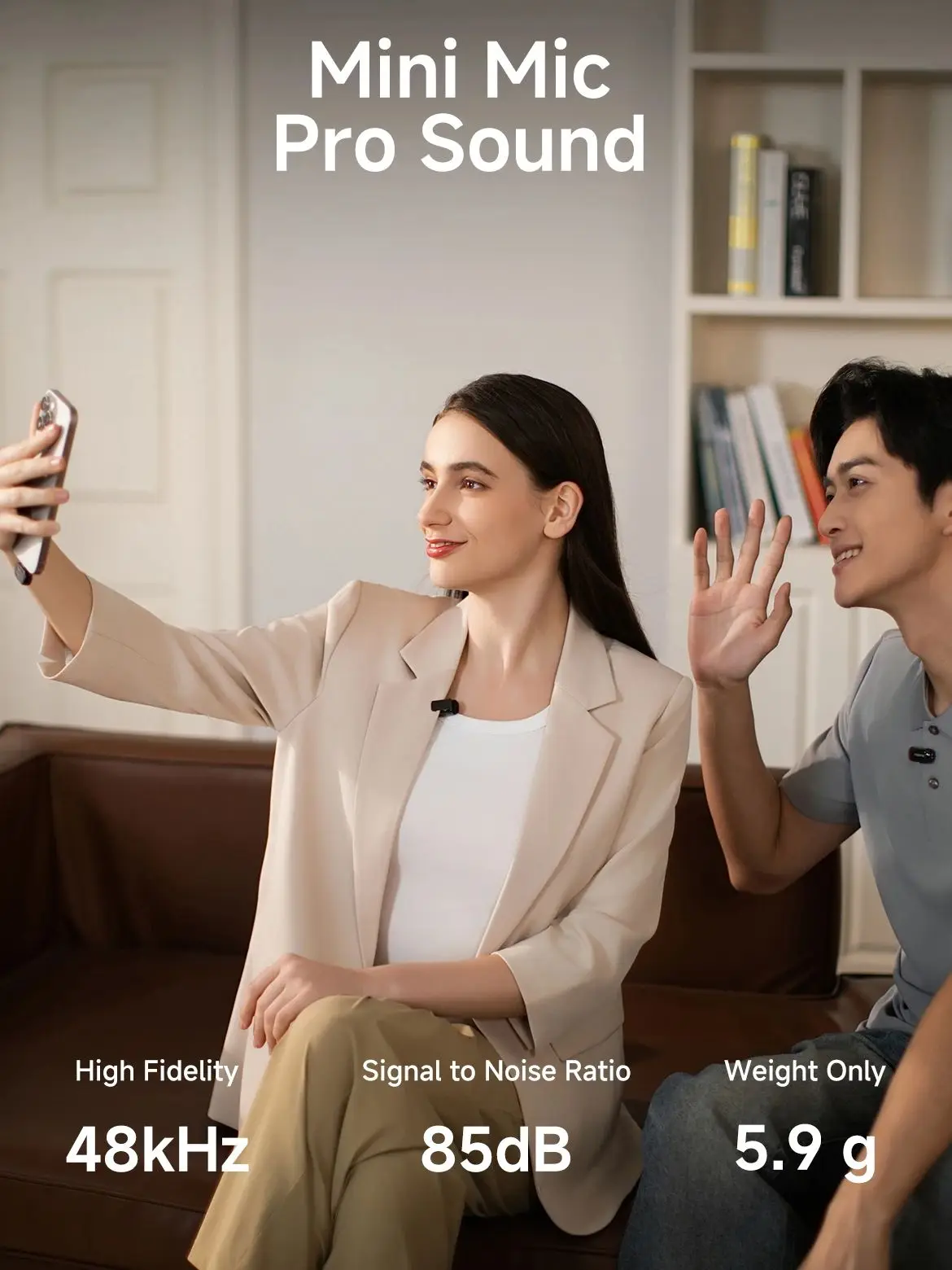 MAONO T1mini Microfono da bavero wireless per cancellamento del rumore del telefono Funzione di ritaglio automatico Impostazione app Microfono di registrazione audio video