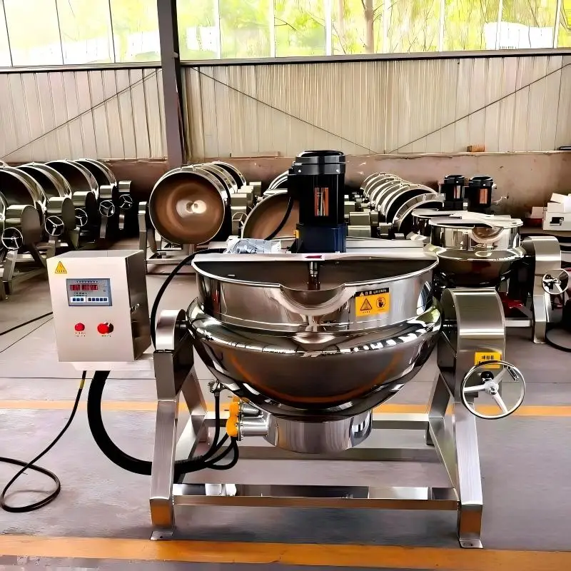 Heated Mixing Tilting Jacketed Mixer Pot Fruit Vegetable Jam Juice Beverage Concentrate Cooking Kettle With Scrapper