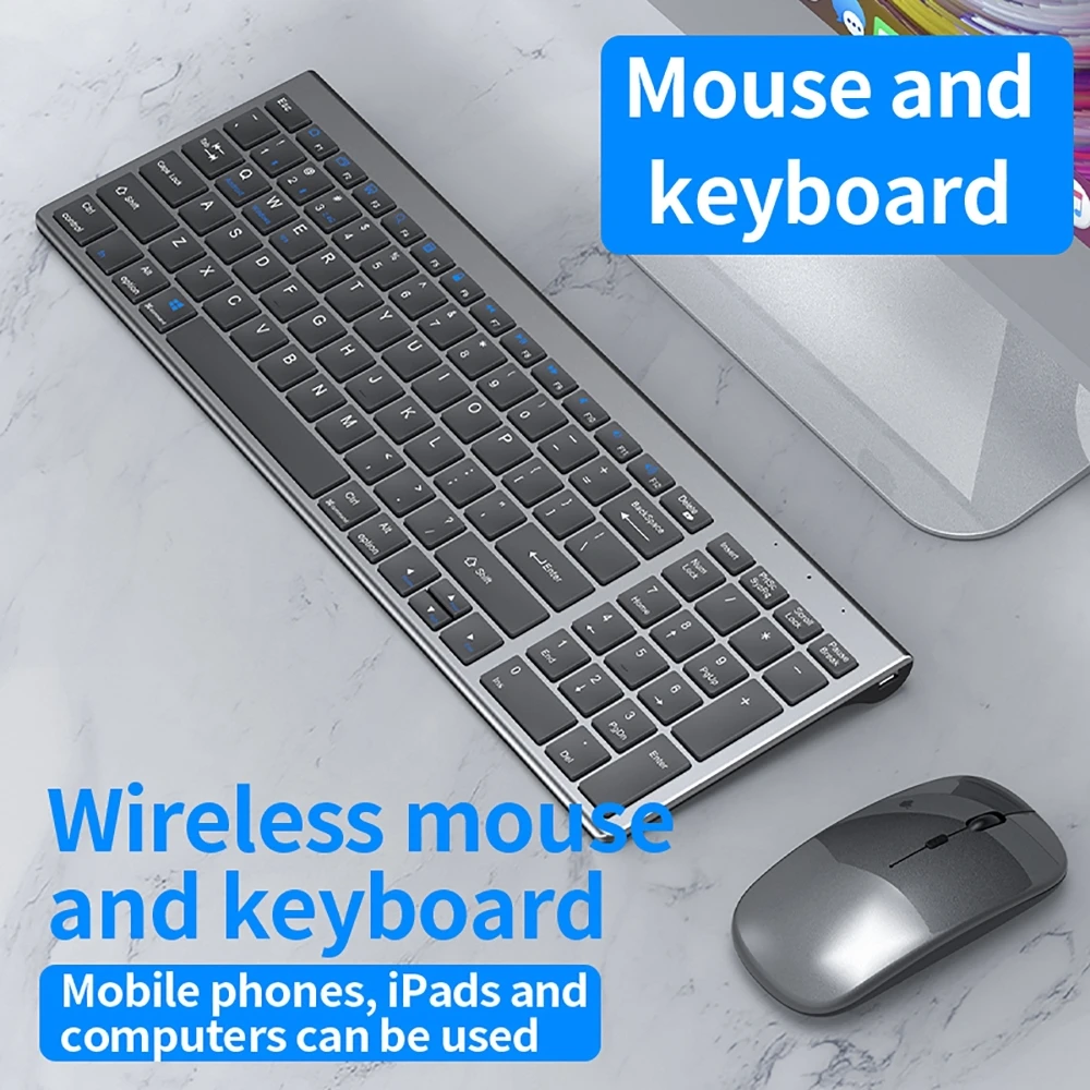 2.4G Wireless & Bluetooth Keyboard Mouse Set Rechargeable Ultra-thin Computer Office Gaming Silent Slim Keyboard Mouse for iPad