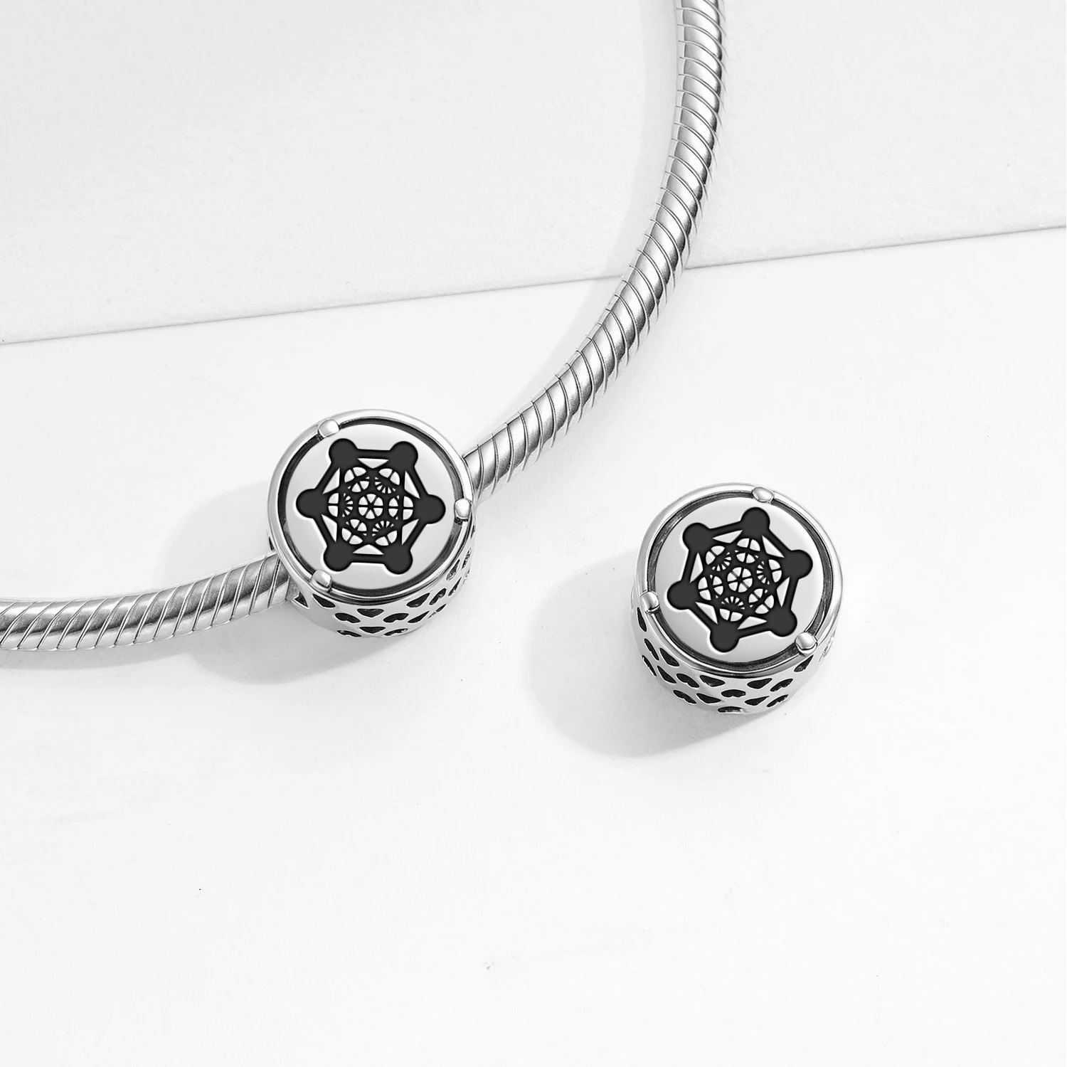Sacred Geometry Metatron’s Cube 925 Sterling Silver Symbol Charm Fit Original Bracelet Diy Jewelry Accessories Family Bead