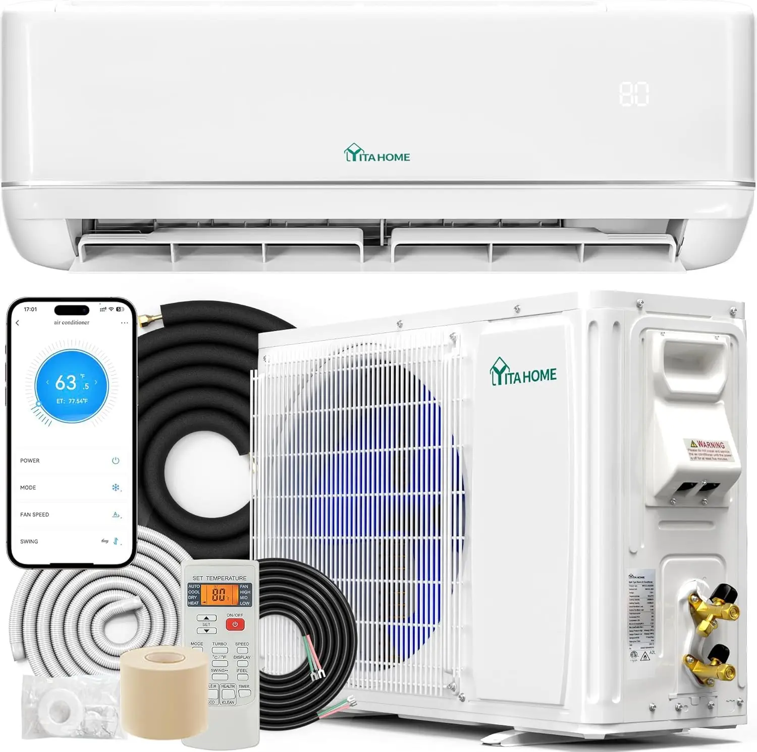 21 SEER2 18000 BTU Mini Split AC/Heating System 208-230V, Pre-charged Inverter System with Wi-Fi & Alexa Compatibility,, Custom