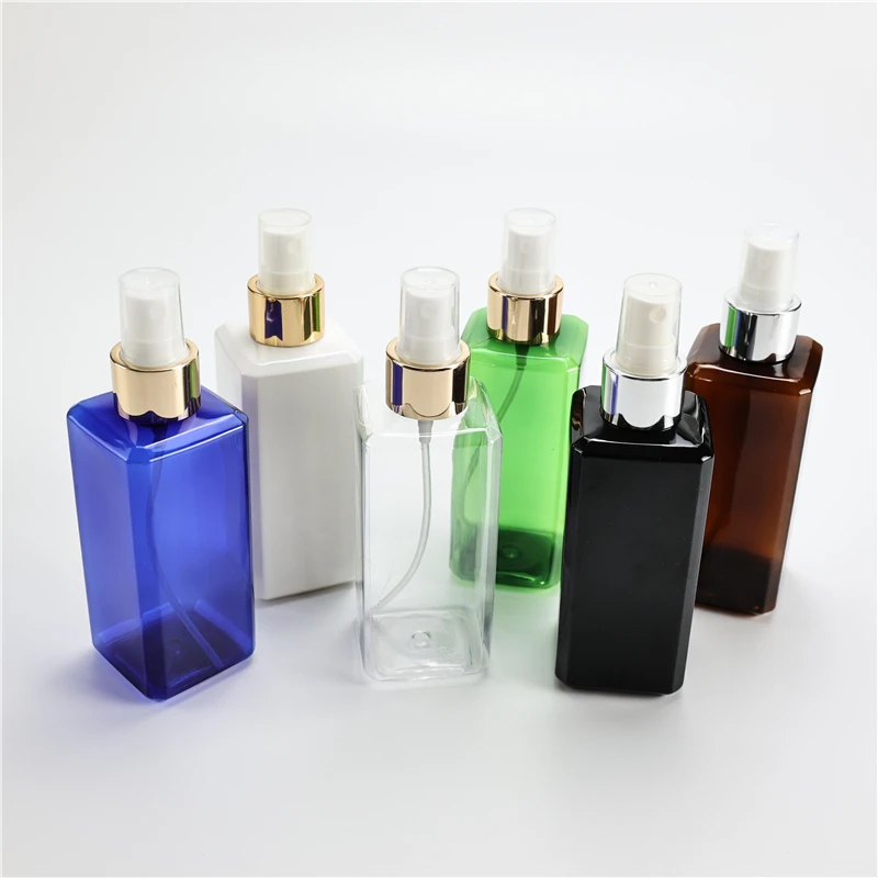 

Multicolor 200ML X 30 Empty Square Plastic Bottle With Gold Silver Collar Spray Pump Toner Mist Sprayer Perfume Packaging Bottle