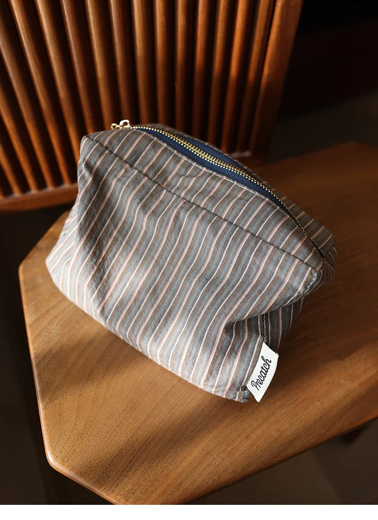 Kosmetiktasche aus kariertem Stoff mit Streifenmuster, quadratische, dreidimensionale Aufbewahrungstasche mit Reißverschluss, tragbare Reisetasche, Handtaschenfutter, Make-up-Tasche – Detail 5