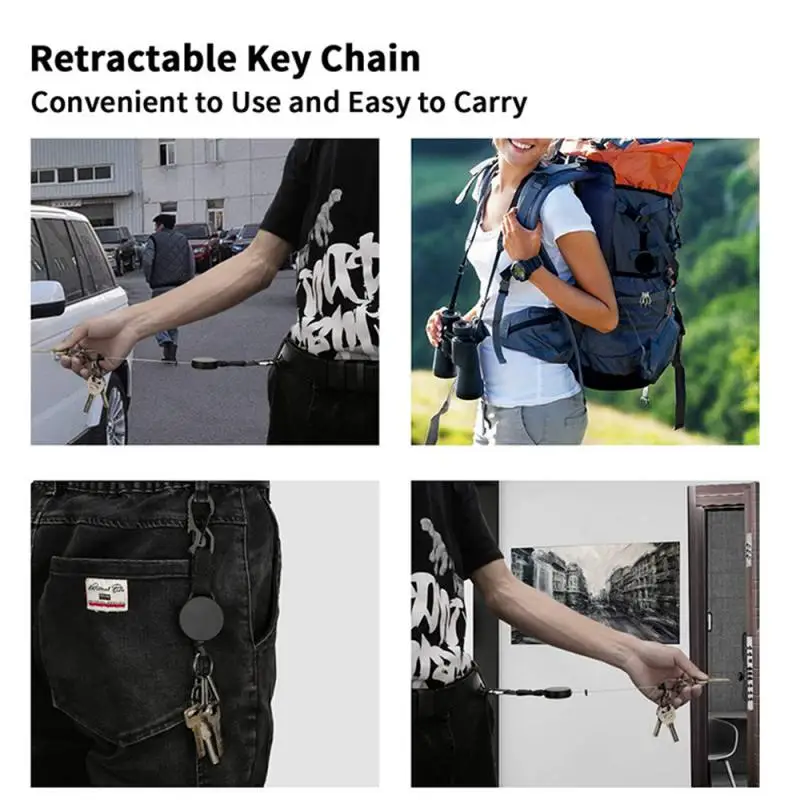 1~10PCS Retractable Keychain Heavy Duty Badge Holder Reel with Multitool Carabiner Clip Key Ring with Steel Wire Supplies