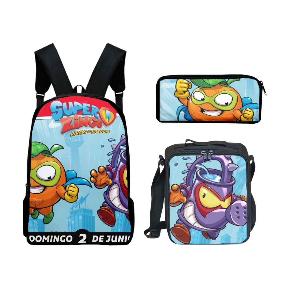 Lusso popolare divertente lusso Superzings stampa 3D 3 pezzi / set borse da scuola per alunni zaino per laptop zaino borsa per il pranzo astuccio