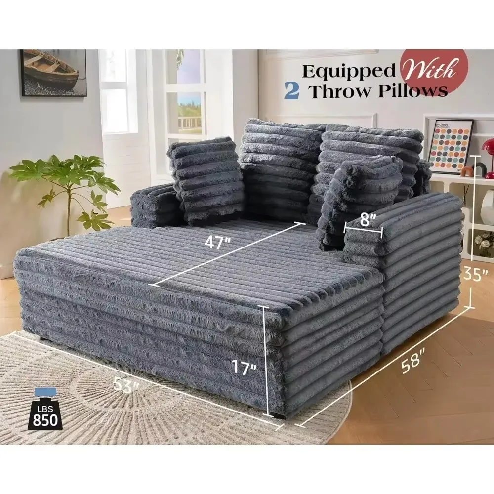 53 Inch Sofa Bed with Throw Pillows and Armrests, Upholstered Chaise Lounge Indoor for Living Room, Plush Sleeper Chair