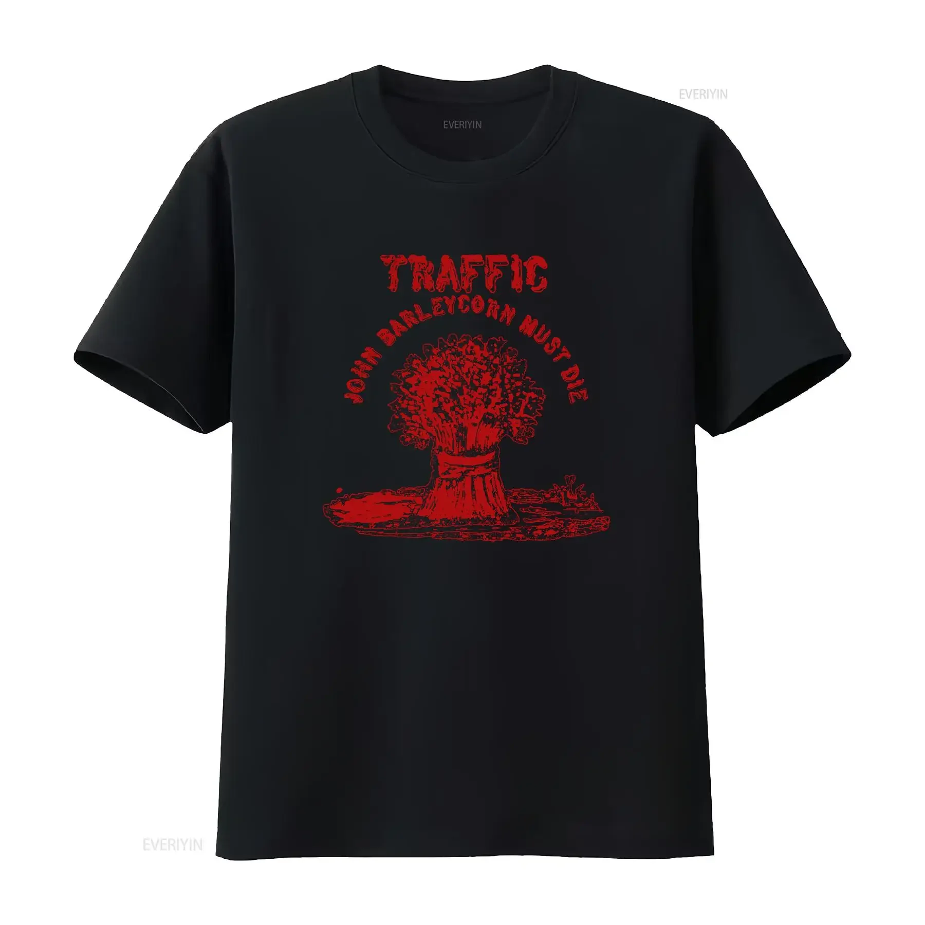 TRAFFIC John Barleycorn Must Die red logo rock band Men's T shirt vintage Washed Comfortable Slightly Versatile Stylish Unisex