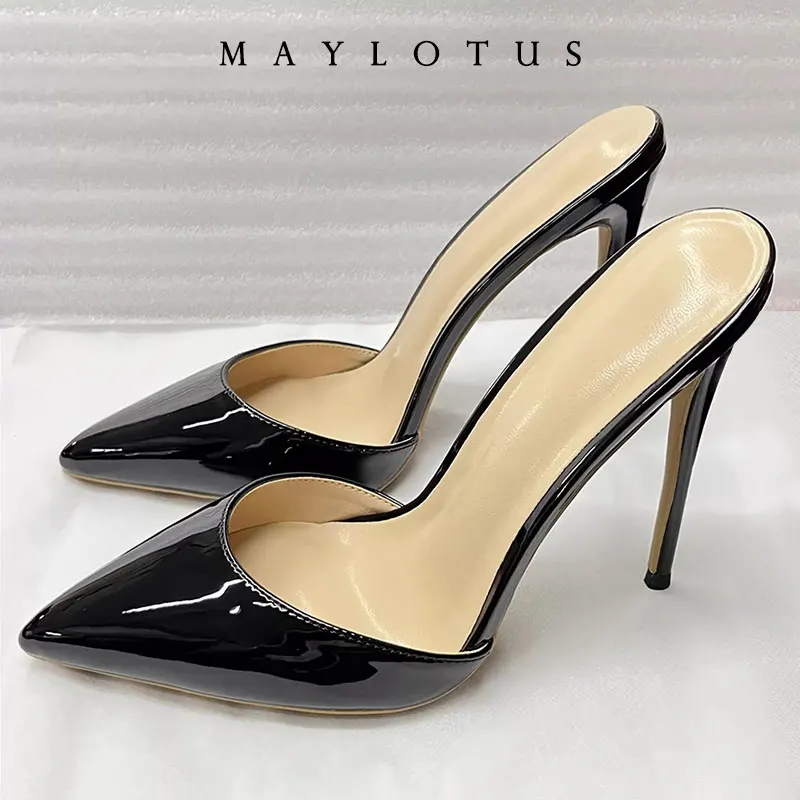 Pointed Toe 8/10/12 cm High Heel Mule for Women with a Distinctive Style, Wearing Ultra High Heel Half Slippers Externally