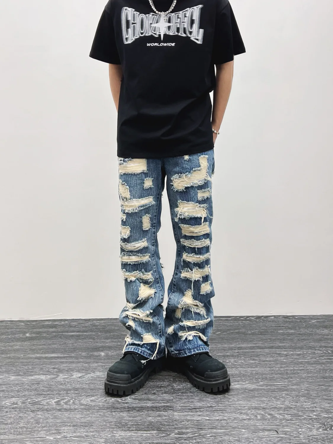 Thin slimming washable ripped straight leg pants with a loose fitting design for men mens jeans  men clothing  streetwear men