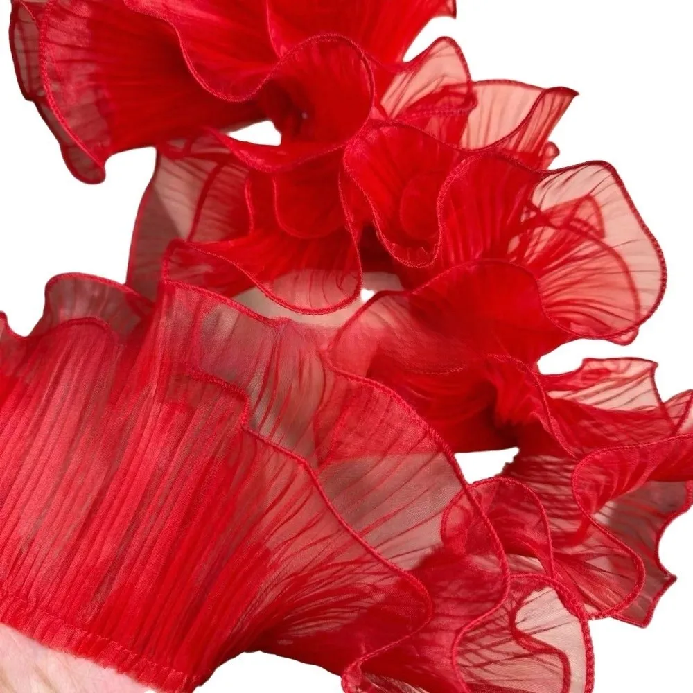 1 Yard Pleated Fabric Ruffle Pleated Double Layered Mermaid Lace Pearl Three-Dimensional Magic Color Wave Striped Lace