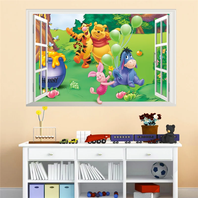Winnie The Pooh Wall Stickers For Kindergarten Kids Room Home Decoration Diy Cartoon Bear Tiger Animal Mural Art 3d Window Decal