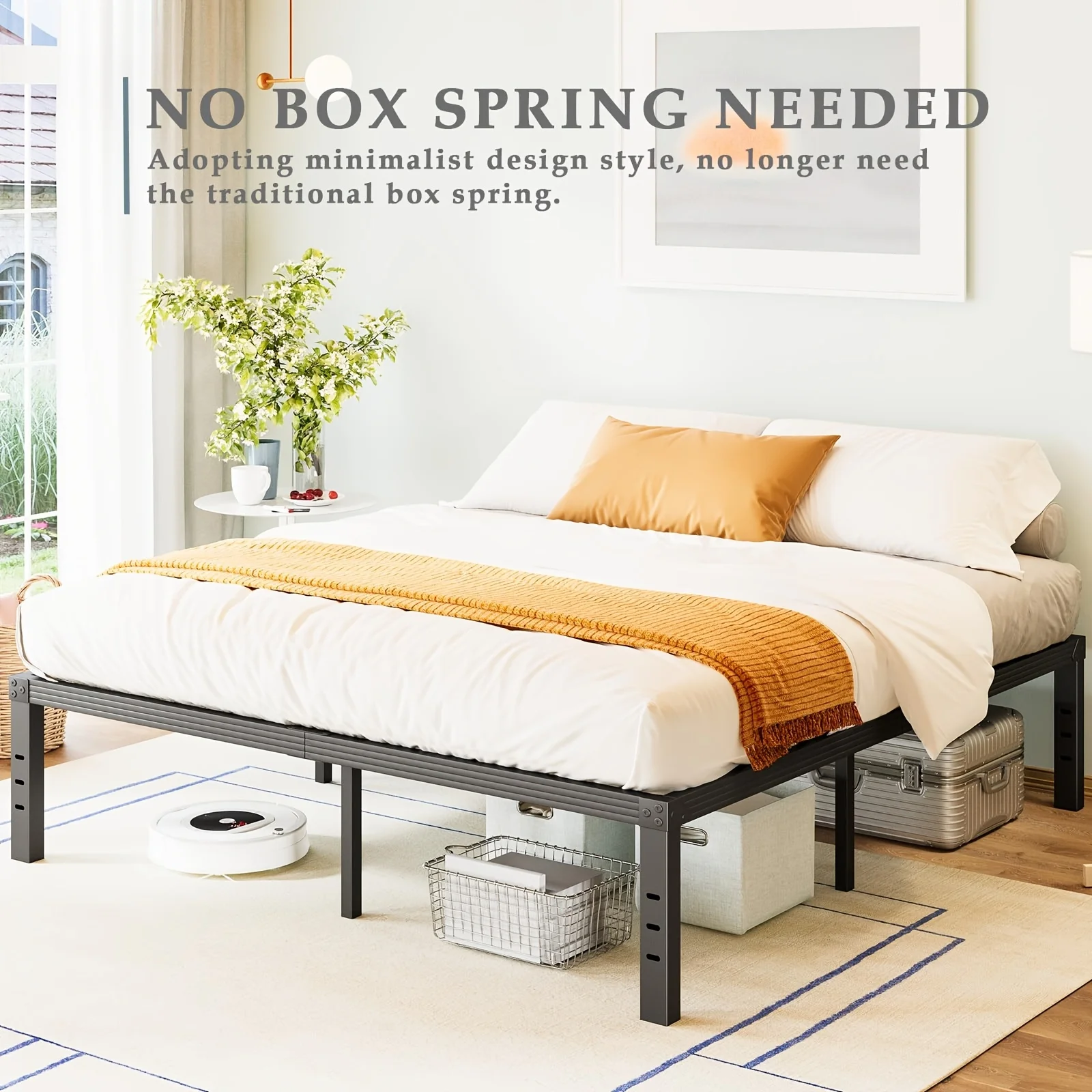 Metal Platform Bed Frame | Mattress Foundation with Steel Slat Support, No Box Spring Needed, Storage Space Under Frame, Easy As