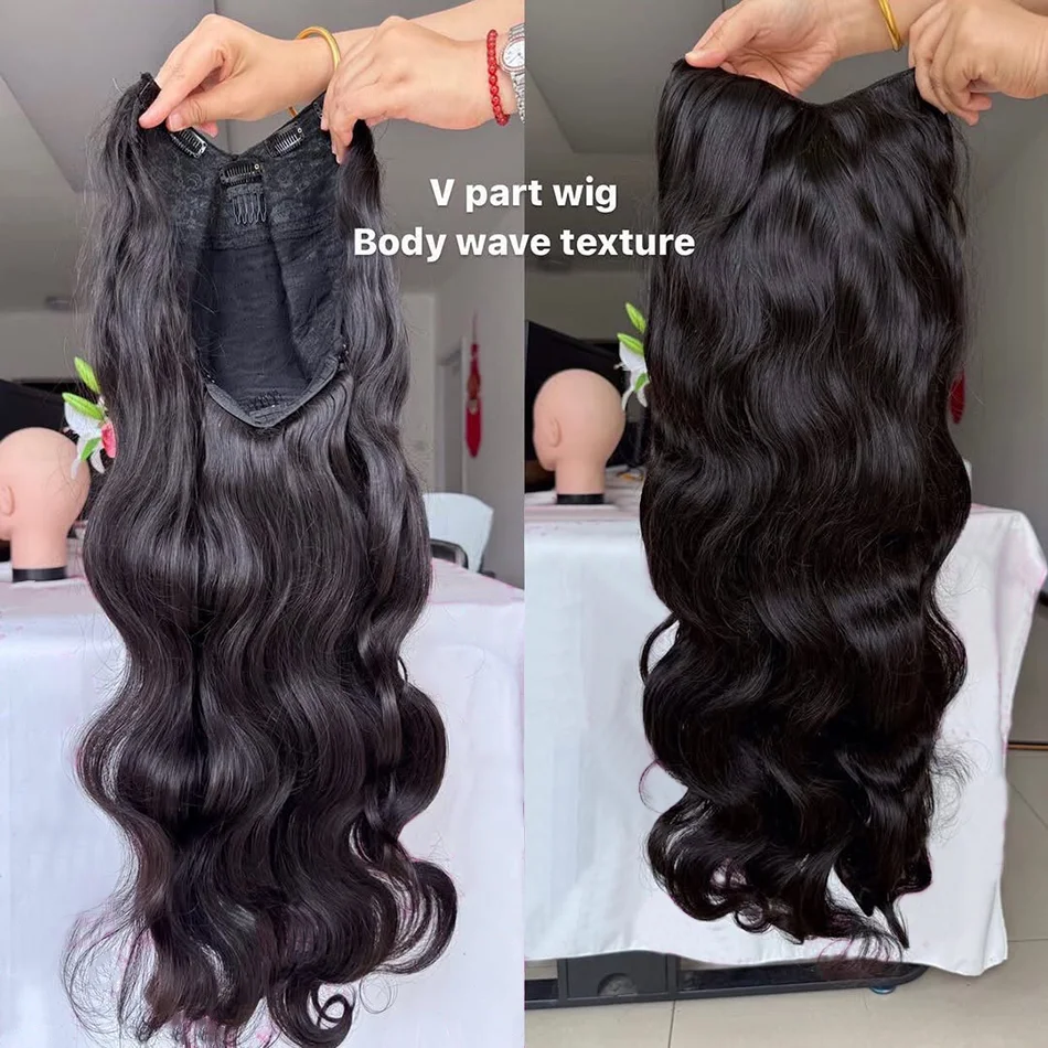

Smilegirl 30 36 38 40 Inch V Part Wig Human Hair Body Wave Wigs Upgrade U Part Wigs Human Hair Glueless Clip In Half Wig V Shape Wigs Natural Black