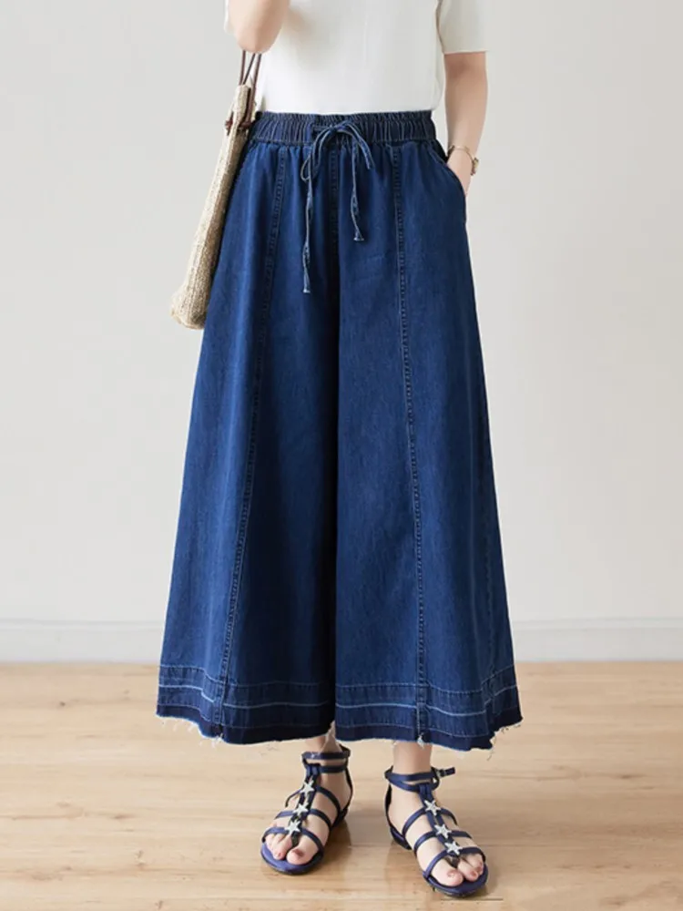 Oversized Jeans Summer Wide Leg Pant Women Elastic High Waist Fashion Loose Pleated Ladies Trousers Casual Woman Pants