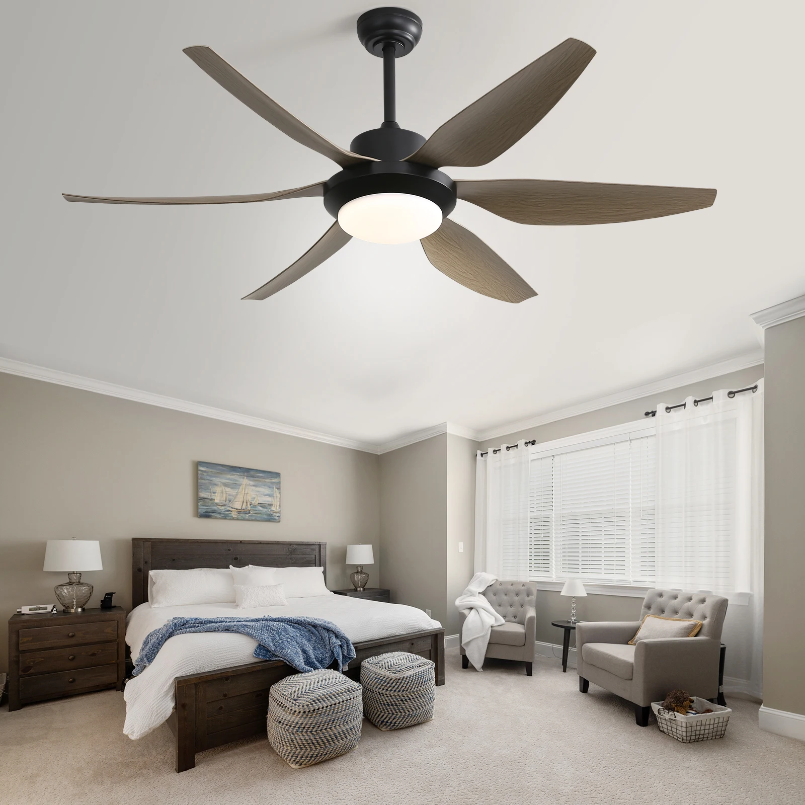 

54 Inch Indoor Ceiling Fan With Dimmable Led Light ABS Blades Remote Control Reversible DC Motor For Living Room