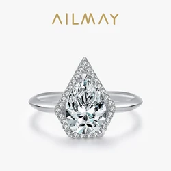Ailmay Genuine 925 Sterling Silver Water Drop Shape Sparkling AAAAA CZ Rings For Fashion Women Wedding Statement Jewelry Gift