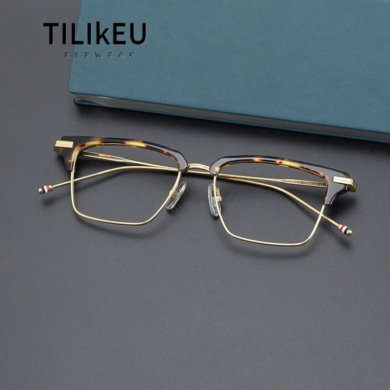 

Оправа для очков New York Brand из чистого титана, модель 905, с ацетатным эффектом под черепаховый панцирь, квадратная, мужская, ретро, в стиле «брови», для делового стиля