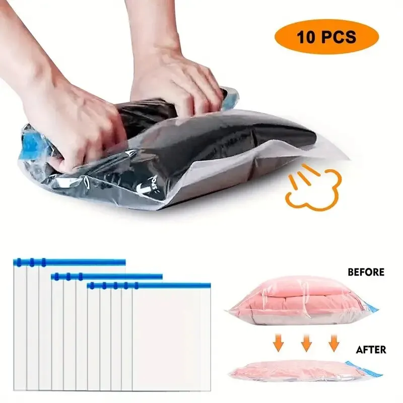 10PCs Compression Bags For Travel, Hand Roll Plastic Bag For Clothes,Travel Accessories, Sealed Packing Bag For Clothes, Blanket