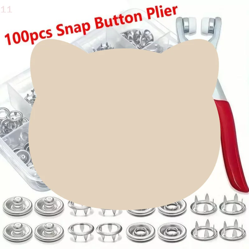 Applicator Pliers With 100 Metal Snap Buttons Complete Kit For Clothing Sewing And Crafts DIY Projects Accessories Tool