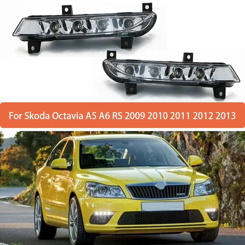 2pcs LED DRL For Skoda Octavia A5 A6 RS 2009 2010 2011 2012 2013 Car-styling LED DRL Daytime Running Light 1Z0941067 1Z0941068