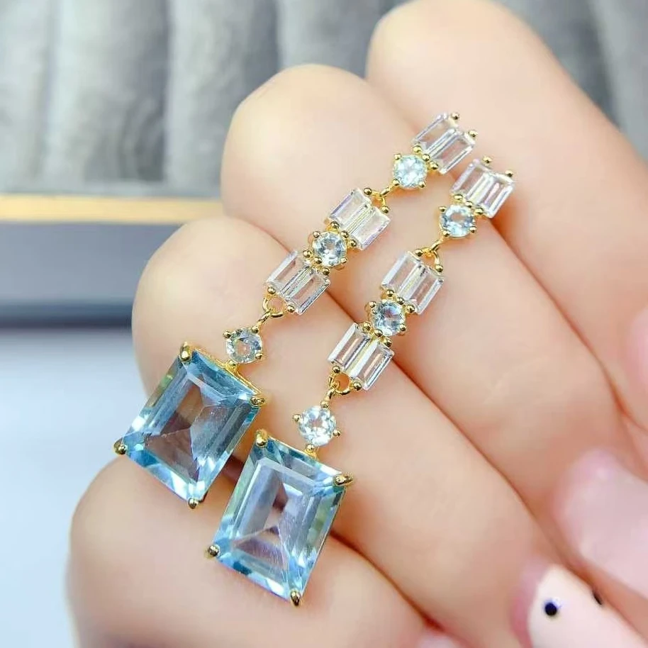 

Natural Topaz Drop Earrings for Wedding 2 Pieces 8mm*10mm Light Blue Topaz 925 Silver Dangler with Certificate