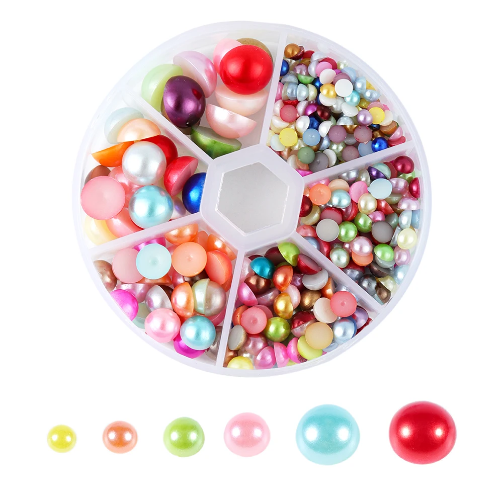 6 Grid Muti-colors 4-12mm Imitation Pearl Semicircle Hemispherical Box Beads For Nail Art Diy Jewelry Craft Garment Decoration