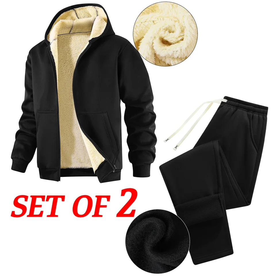 Warm Fleece Lined Men's Hoodie and Pants Set
