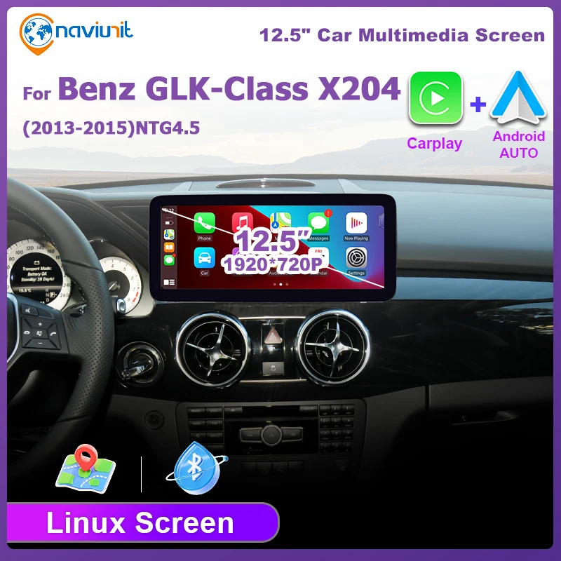 12.5" LINUX Multimedia Screen Wireless Carplay Android Auto Car Radio For Mercedes Benz GLK Class X204 NTG 4.5 2013-2015 2 DIN