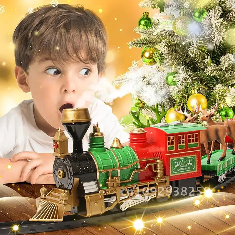 For Train Christmas Tree Car Electric Toys Railway Cars Gifts Santa Track Music With Racing Navidad Claus Decorations