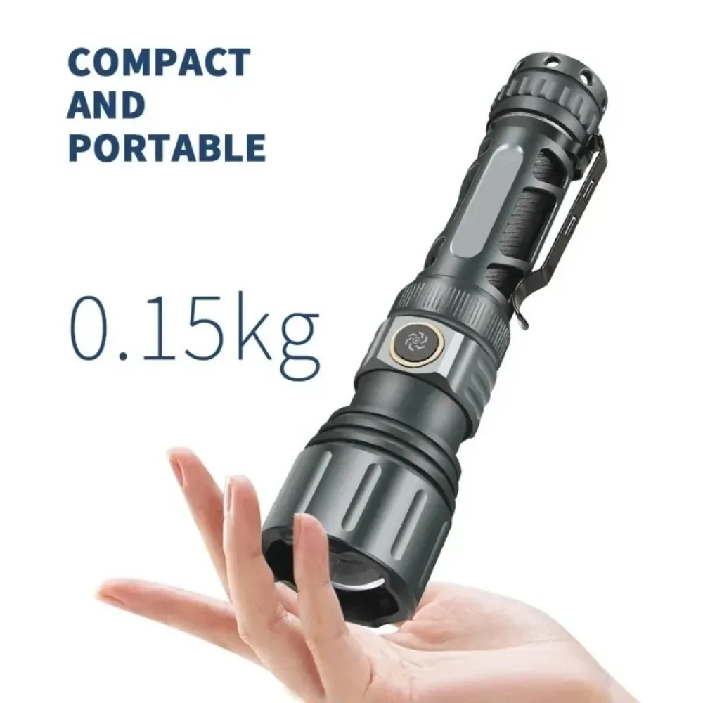 Lanterna Super Brilhante Portátil Recarregável LED Tática para Camping, À Prova D'água, Luzes Externas para Pesca