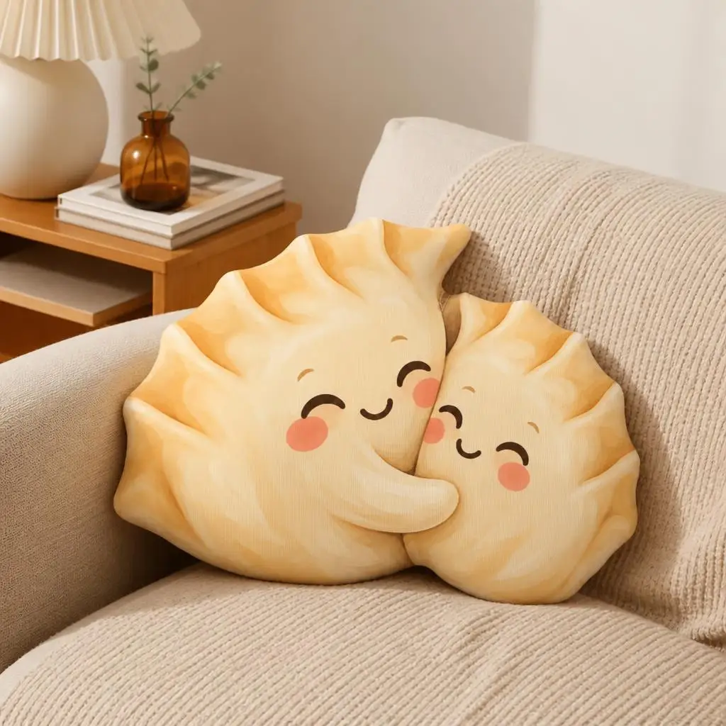 Cuddling Dumpling Pair Pillow Cute Kawaii Gyoza Throw Cushion Stuffed Shaped Plushie Gift for Couples Home Decor Sofa Accent