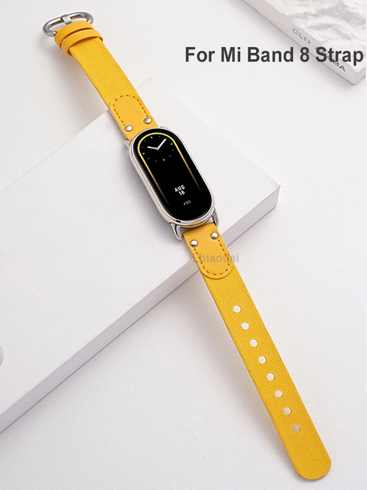 Original Strap for Xiaomi Mi Band 8 Bracelet Fashion Leather Replacement Wristband Miband 8 NFC nylon pulseira Mi Band 8 9 band image 2