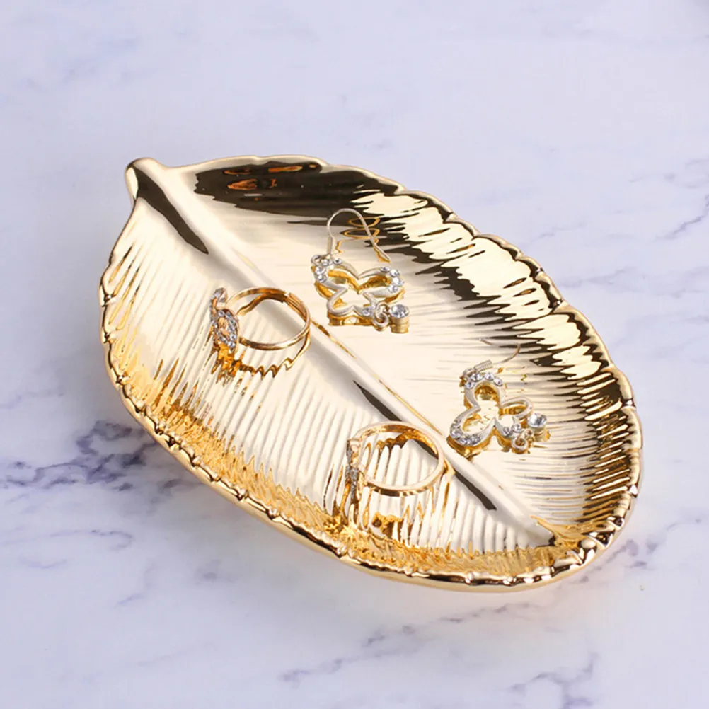 

Leaf Shaped Jewelry Tray Smooth Ceramic Decorative Organizer for Bedroom Dresser Desktop Storage Decor
