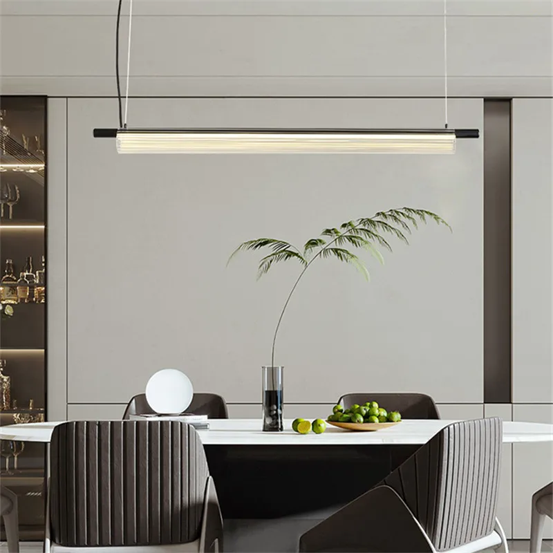 Imagem -03 - Modern Minimalista Led Lustre Sala de Jantar Sala Ferro Long Stripe Design Pingente Luminária