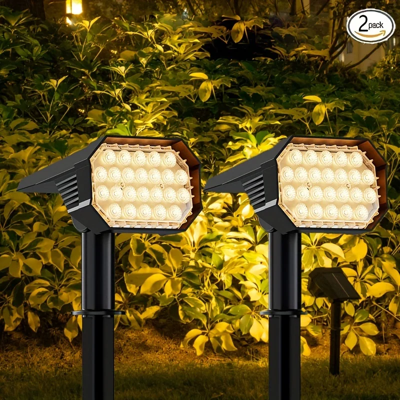 2pcs FOUBEAK Outdoor Solar Spotlights, 24pcs LED Solar Lights Outdoor Garden Solar Lights, Dusk to Dawn Sunlights with 2 Lightin