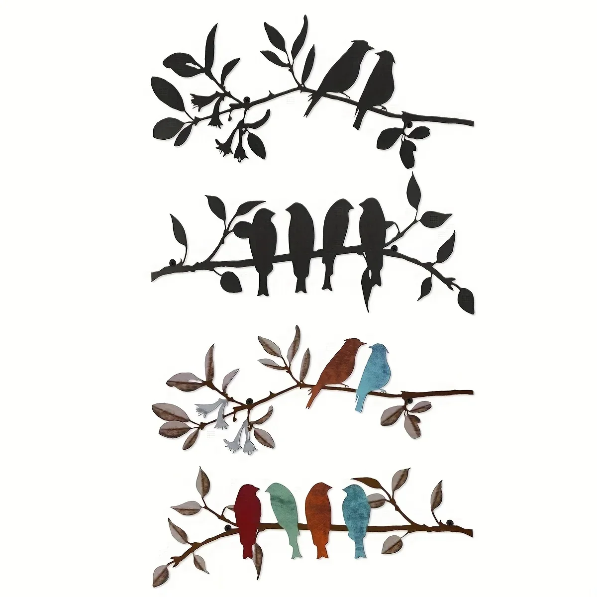 Kit de décoration murale d'oiseaux en métal, décoration murale d'oiseaux en métal, décoration murale créative d'oiseaux sur branche, décor d'oiseau rustique, 2 pièces