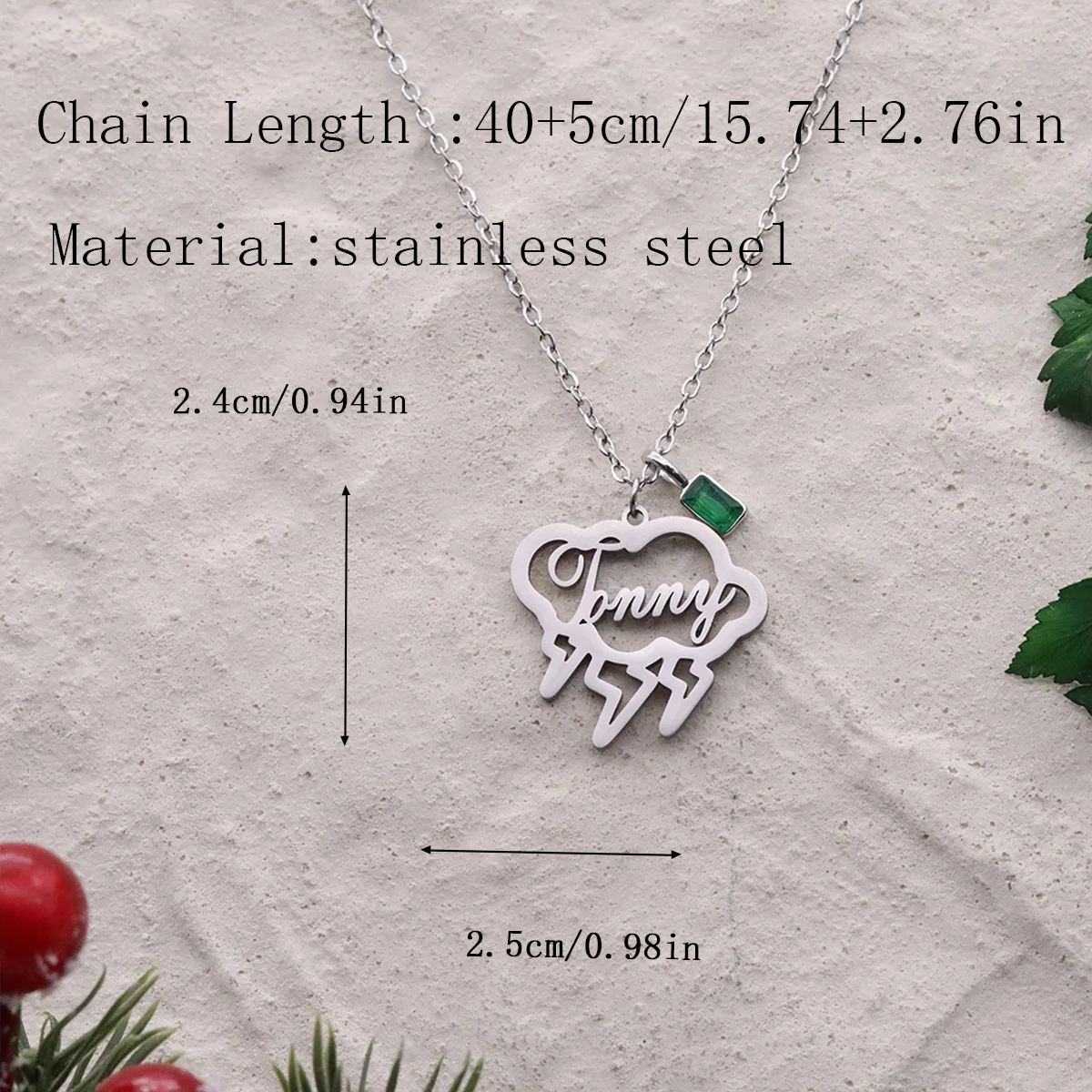 Chandler Custom Name Women's Cloud & Lightning Design Pendant Necklace, Stainless Steel Necklace for Party, Daily Clothing Decor