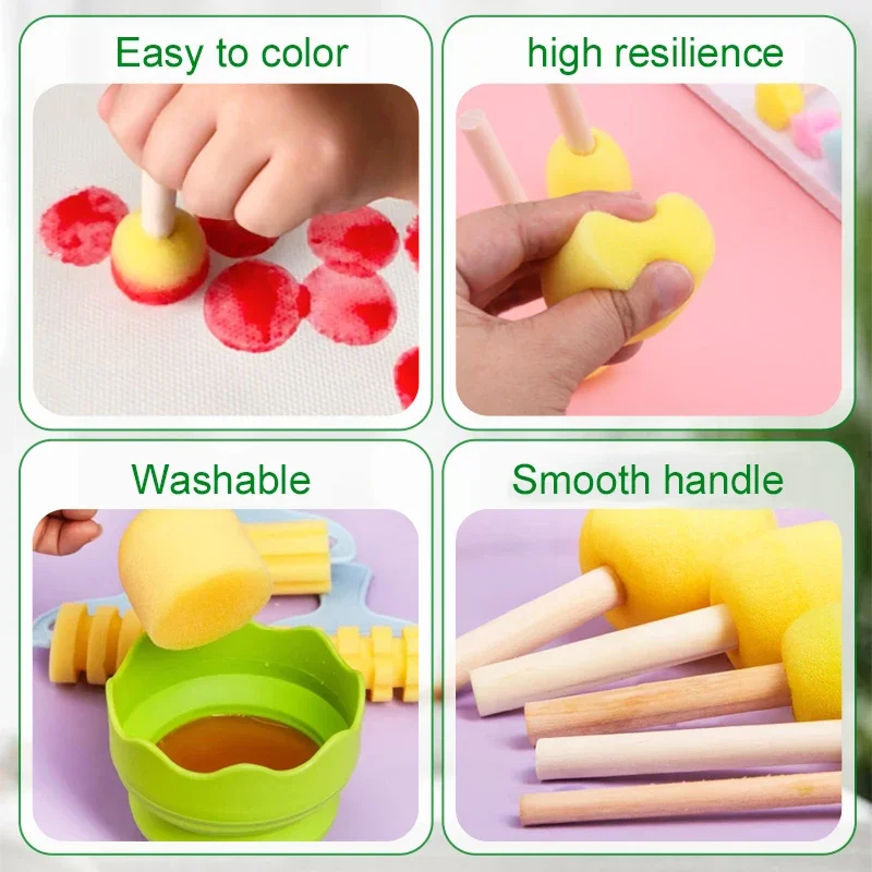5PCS Mushroom Sponge Brushes - Wooden Handle Stippler Painting Tools for Kids Crafts Acrylic DIY Graffiti & Brain-Boosting Toy