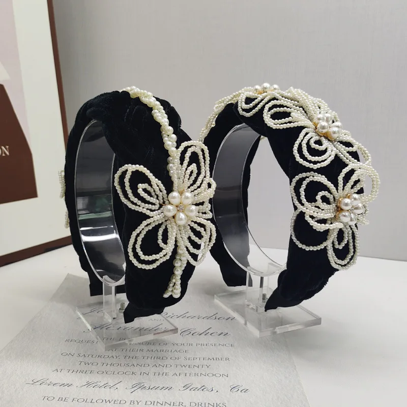 

Роскошный головной убор ручной работы с кристаллами для тяжелой промышленности, модные резинки для волос в стиле ретро для женщин, белые, зеленые, черные повязки на голову со стразами для женщин