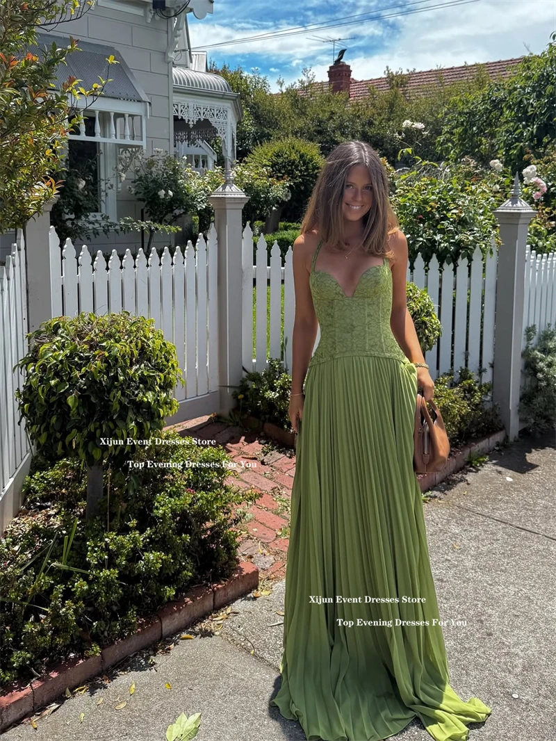 Xijun Olive Green Long Evening Dresses Halter A-Line Sweetheart Prom Dresses Sleeveless Corset Formal Prom Gowns 2026 Customized