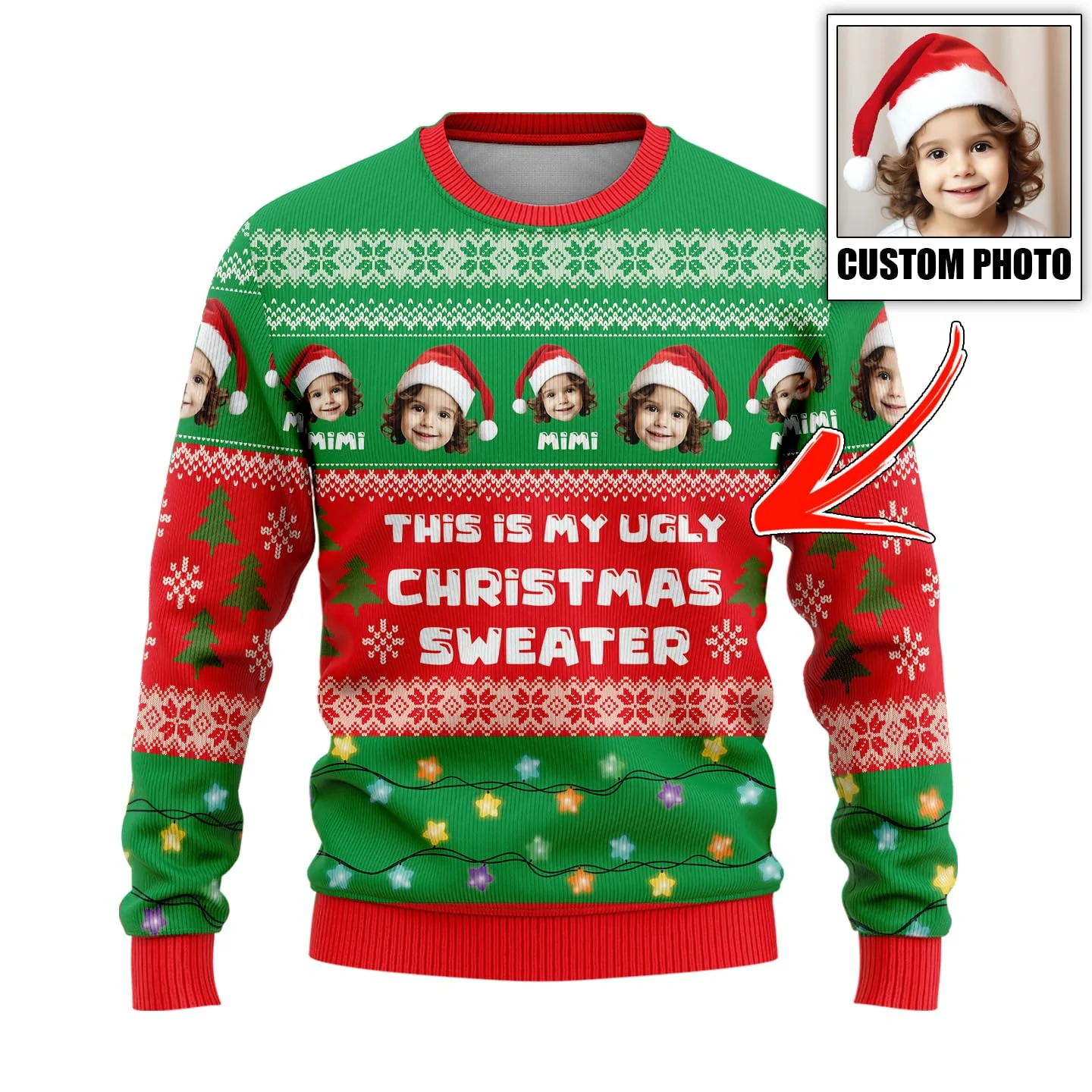 

2025 Custom Snowman Santa Claus Face Family Ugly Sweaters Funny Personalized Christmas Sweater, Customized Sweatshirts Unisex