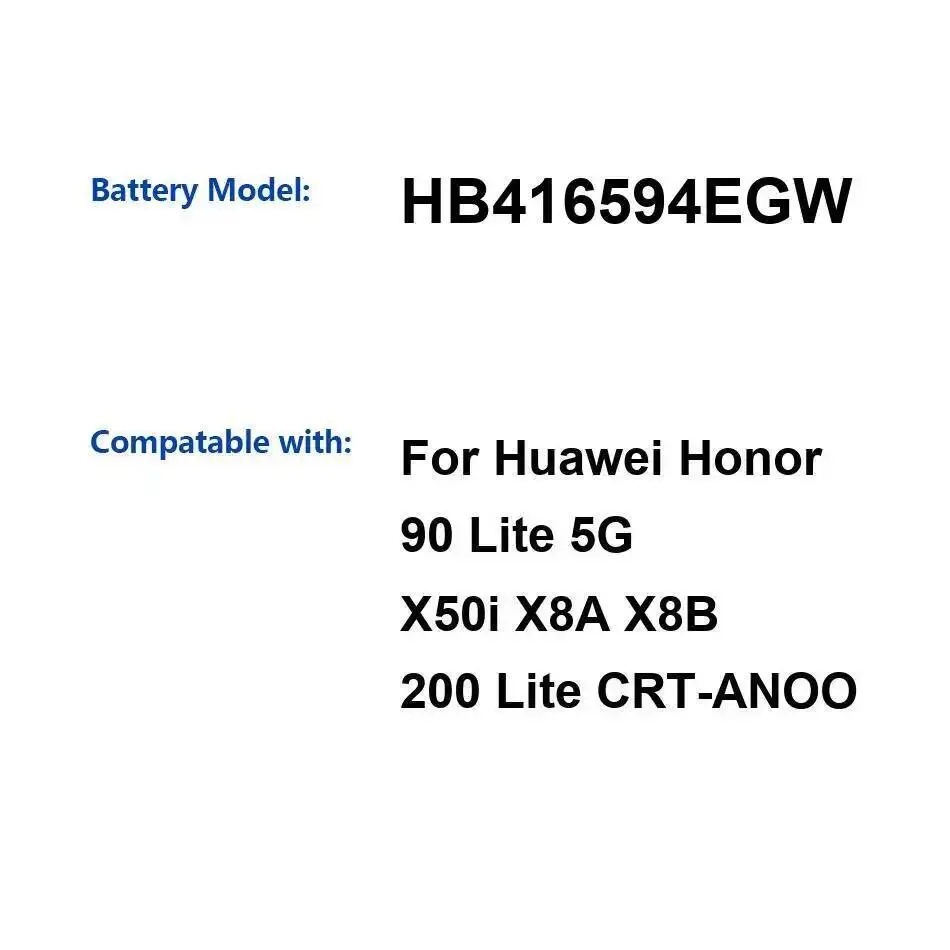 

Long-Lasting Performance 4500Mah For Huawei Honor 90 Lite 5G X50i X8A X8B 200 Crt-Anoo HB416594EGW Mobile Phone Battery