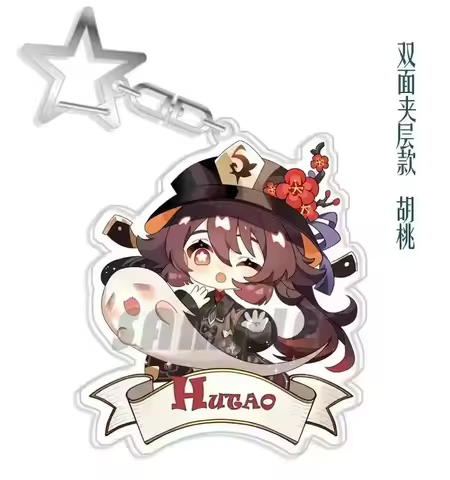 Original Game Genshin Impact Zhongli Hu Tao Xiao Cosplay Q Version Acrylic Keychain Bag Pendant Gifts 6CM
