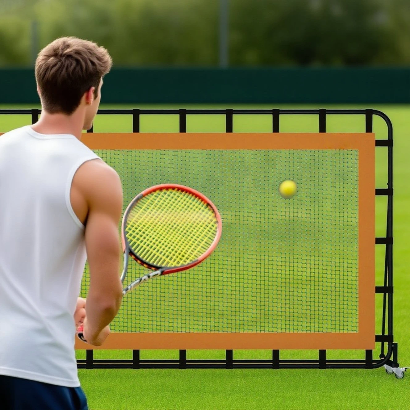 12X6ft Adjustable Tilt Tennis Backboard Player Multi-Sport Training Rebound Net Made of Durable Polyester and Steel