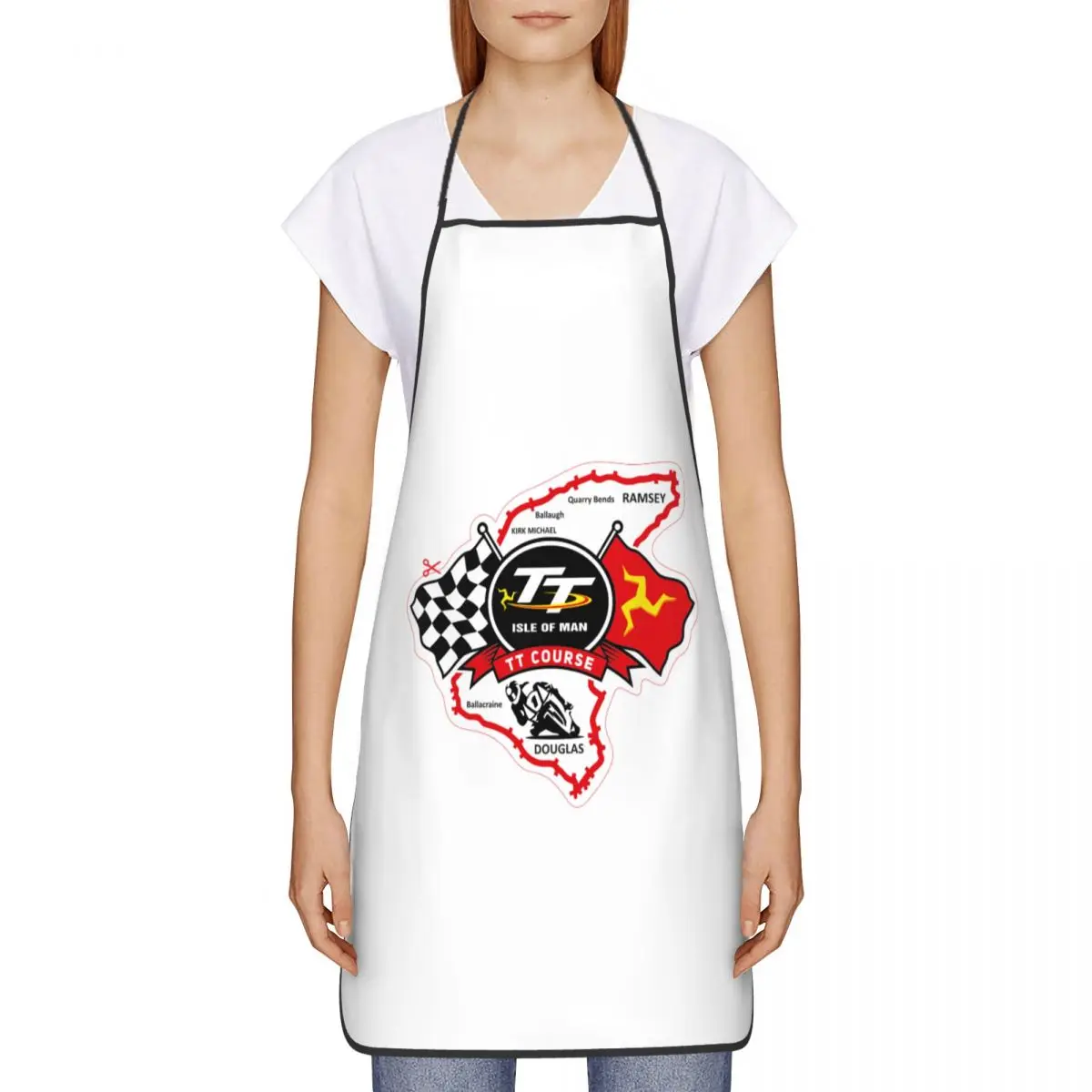 مخصص جزيرة مان Tt سباق مآزر مضحكة للدراجات النارية الرياضة الكبار المطبخ الشيف مريلة Tablier المطبخ الطبخ الخبز البستنة #2
