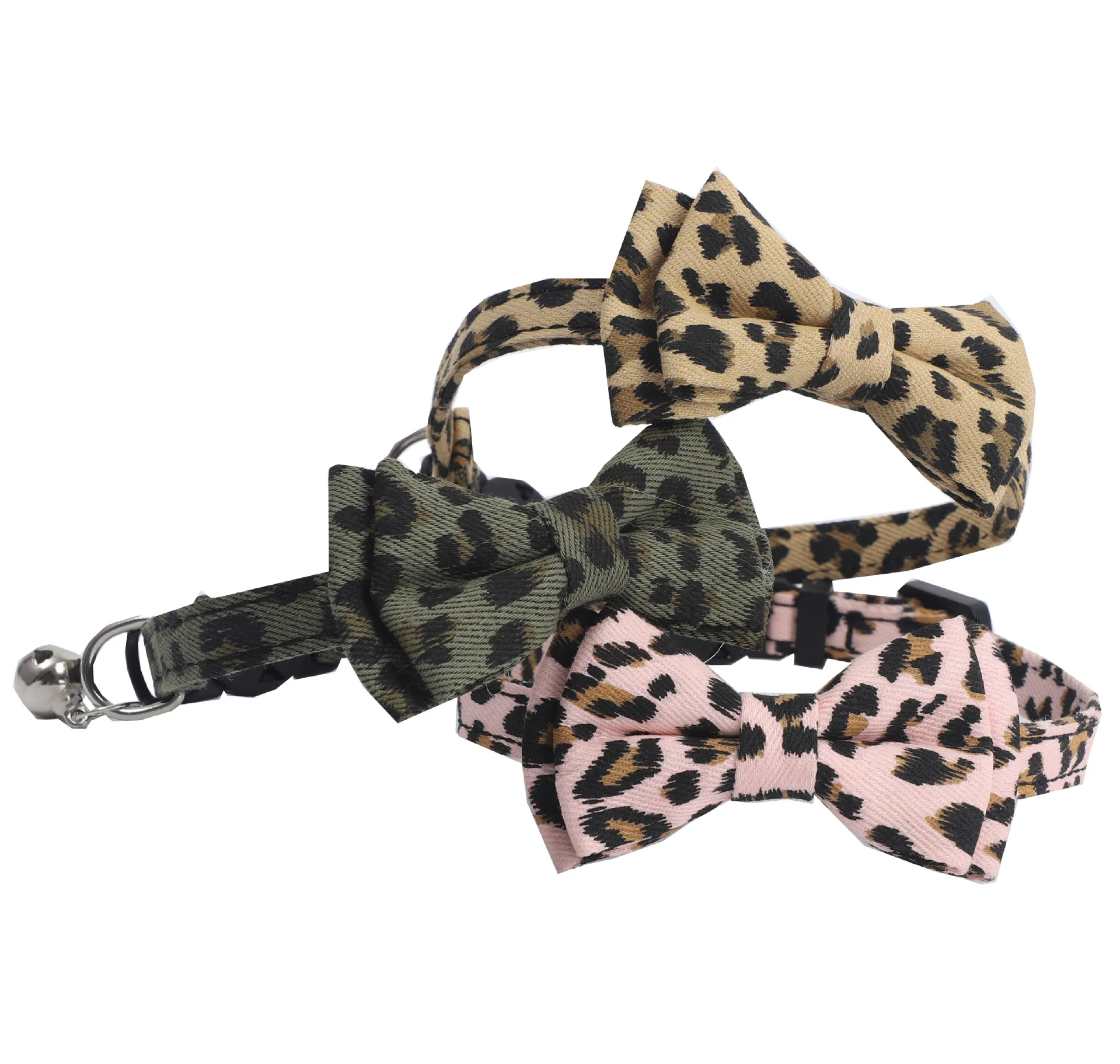 Leopard Print Bowknot Cat Collar Adjustable Buckle Kitty Bow Tie with Bells Puppy Chihuahua Small Dogs Collars Pets Supplies